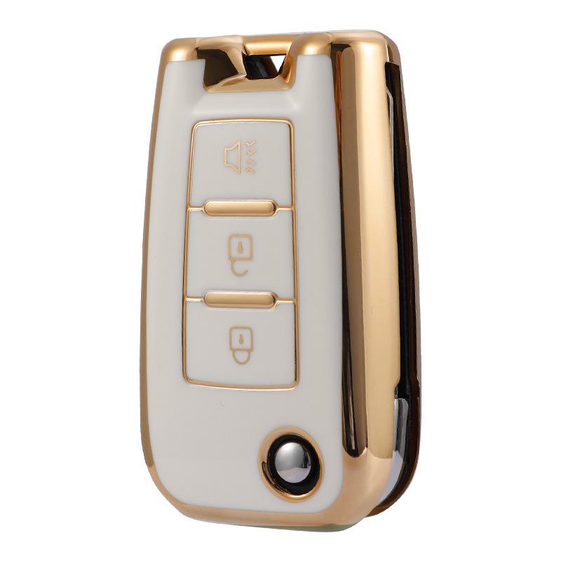 Gold-Edged TPU Key Case for Dongfeng Venucia D60/T70/M50V - Soft Rubber, 3-Button Protection for Men & Women