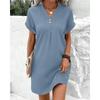 Women's Summer Shirt Dress V-Neck -Short Sleeve Button Midi Dress Loose Solid Color Beach Party Dress