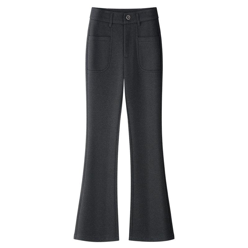 

2024 Women s Gray High-Waist Wool Flared Pants – Autumn/Winter Slimming Style 3XL