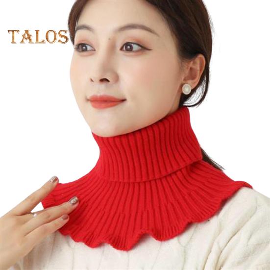 Women Fake Scarf High Collar Ribbed Texture Ruffle Trim Solid Color Knitting Collar Autumn Winter Thickened Warm False Collar