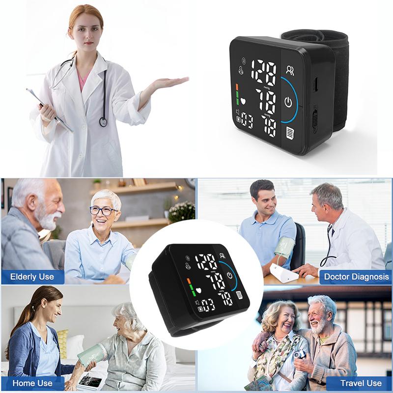 Präzises automatisches Handgelenk-Blutdruckmessgerät, Herzschlagdetektor, großes digitales Display, verstellbare Blutdruckmanschette