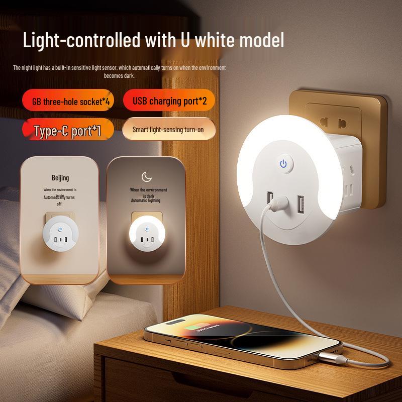 Multifunktionaler USB Smart Voice Cube: Kabelloses Nachtlicht & Steckdosenleiste für Zuhause oder Büro