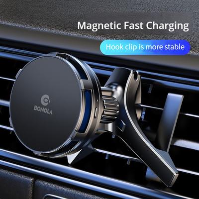 Supporto magnetico per dispositivo di raffreddamento per caricabatterie wireless per auto Ricarica wireless veloce da 15 W per raffreddamento universale della presa d'aria del veicolo con luce