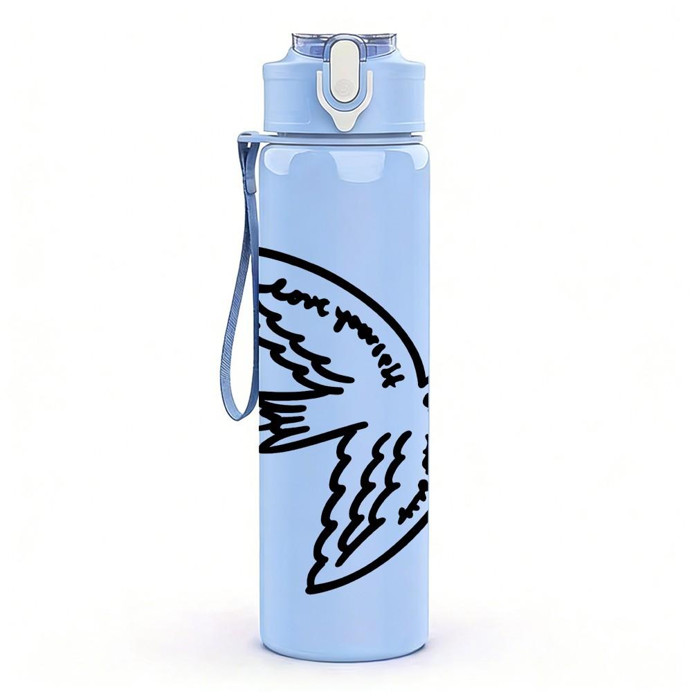 1PC Swallow Bird Love Heart Art 750ml Color Plastic Sports Water Bottle Leakproof Flip Straw Lid Suitable for Sports Office Home Use