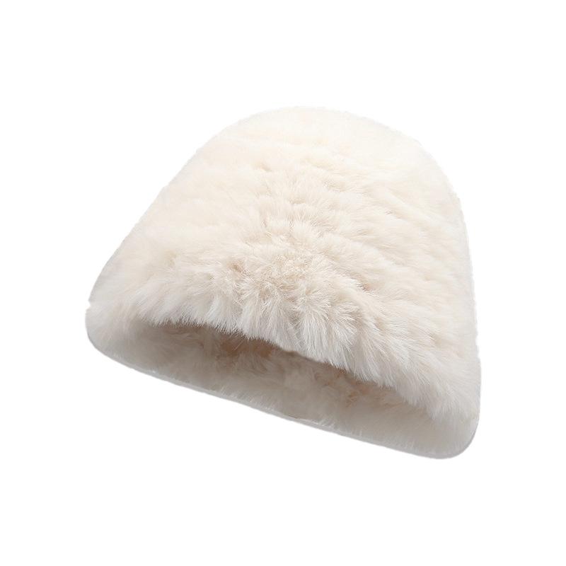 Chapeau en peluche pour femmes automne et hiver nouveau chapeau en fourrure de lapin chaud grand tour de tête montrant petit visage chapeau cloche duveteux