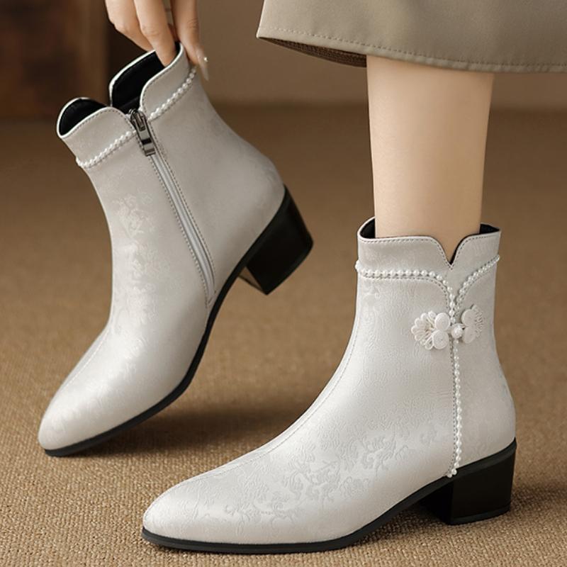 Fashion Ankle Boots for Women Autumn Winter 2024 Black White Short Boot Low Heels Party Shoes Ladies Brand Large Size 45