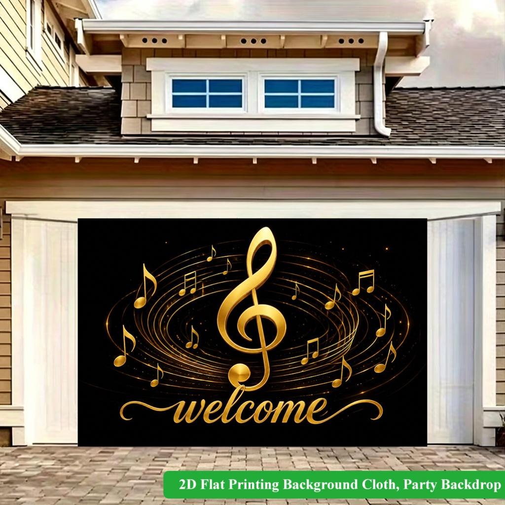 2D Flat Backdrop1pc Golden Music Notes Music Welcome Backdrop Banner Polyester Wall Decor For Living Room Bedroom Office Outdoor Decor