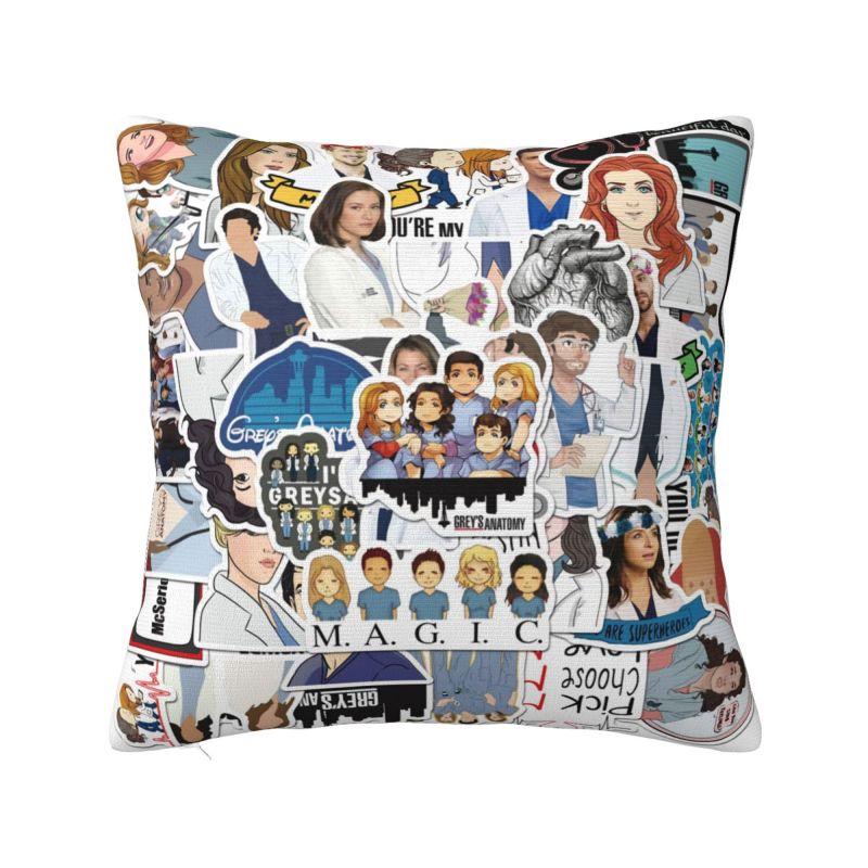 Custom Greys Anatomy Cartoon Collage Nordic Pillow Cover Decoration Car Cushion