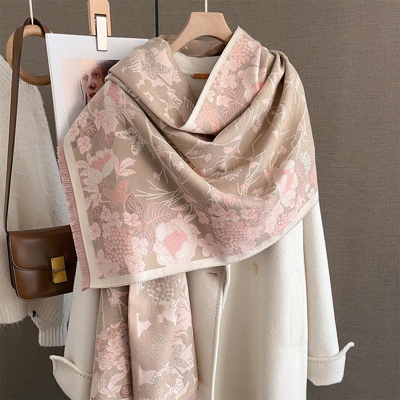 Women S Floral Pattern Faux Cashmere Scarf Winter Warm Fashionable Shawl