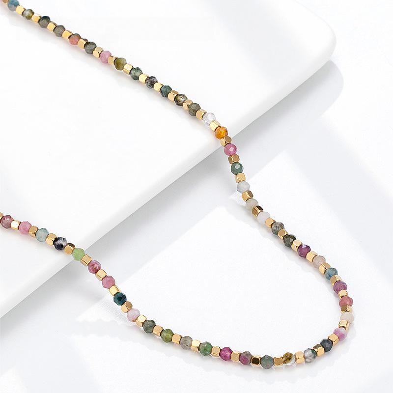 New Chinese original design color tourmaline natural stone beaded necklace, dopamine versatile simple collarbone chain women
