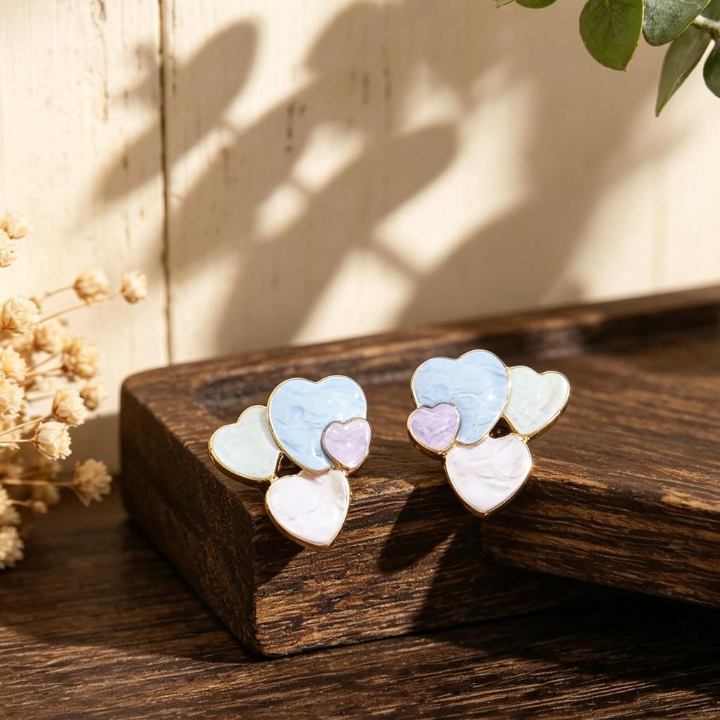 Scattered love enamel color stud earrings European and American style heart-shaped splicing design commuting versatile light luxury explosive earrings