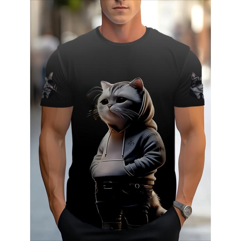 

Мужская футболка с коротким рукавом на лето с 3D-принтом, свободная и дышащая футболка с кошкой 6XL