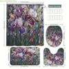 1/3/4pcs Bathroom Set with Vibrant Iris Flower Pattern, Lively Floral Design In Rich Colors of Purple and White, Accented with
