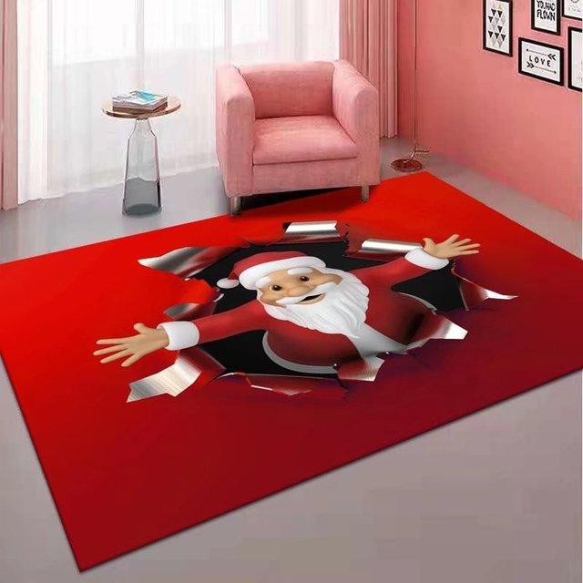 Santa Claus Pattern Carpet Modern Style Living Room Large -Scale Decorative CushionYear 'S Bedroom Festive Bedside Carpet