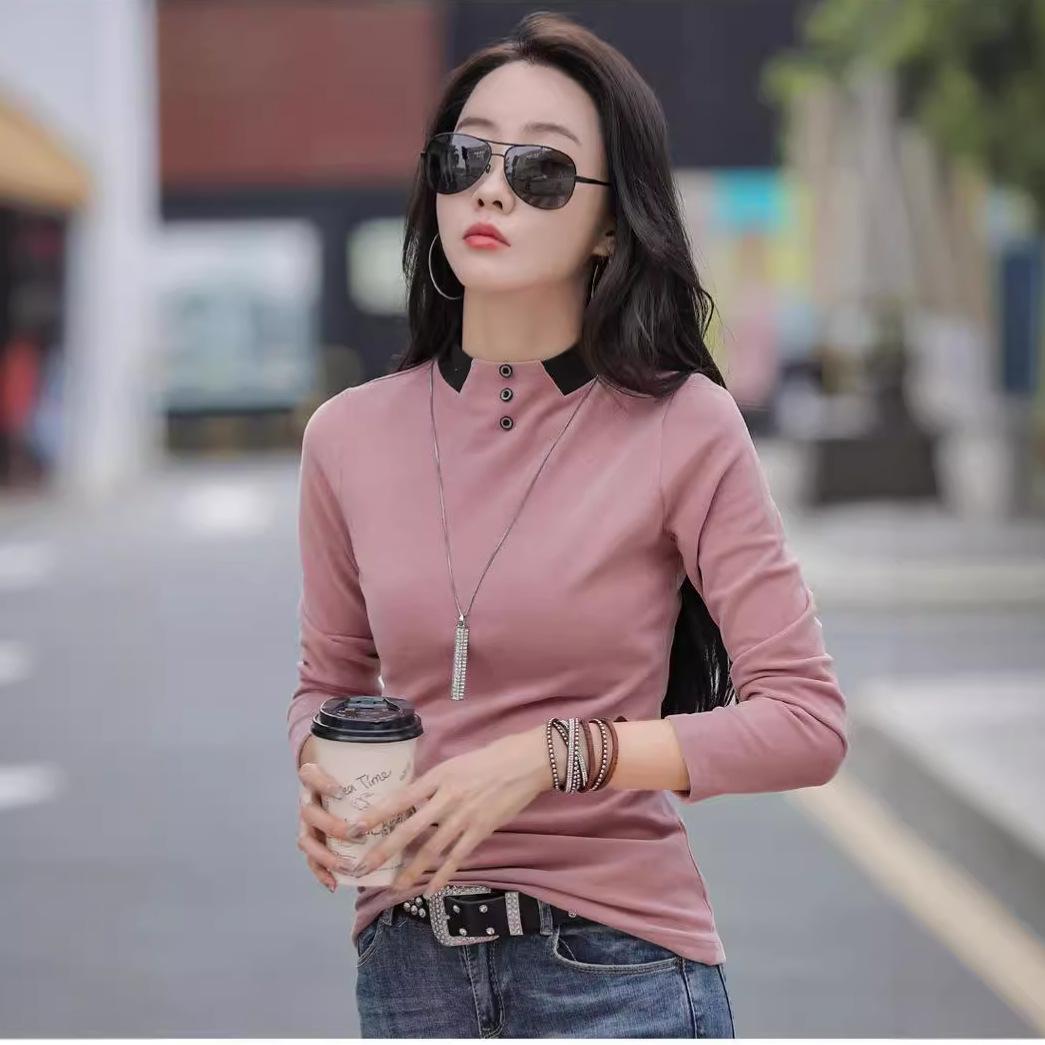 

Slim Warm Long-sleeved T-shirt Mother s Base Shirt for Women In Autumn and Winter S чёрный