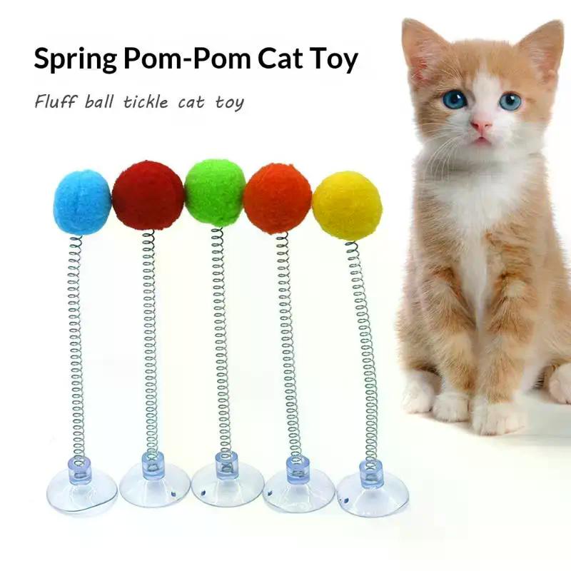 Cat Fur Ball Spring Toy Teasing Cats Relieve Boredom Pet Interactive Toy Fun-colored Cat Teaser Stick