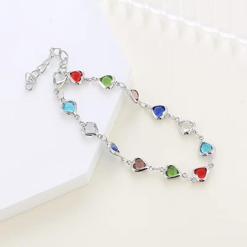 Wind Candy Color Love Zircon Bracelet Women'S Light Luxury Fashion Versatile Niche Retro Peach Heart Jewelry