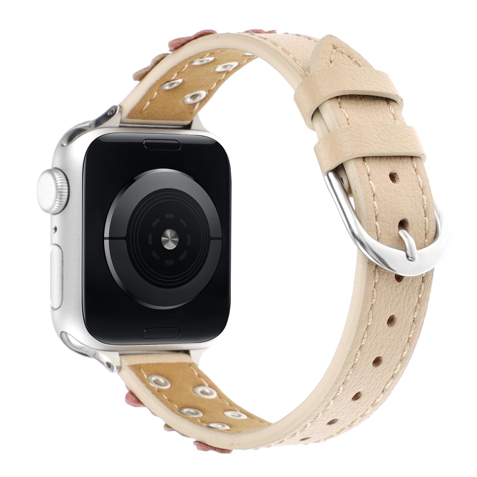 

Watch Band for Apple Watch Series 10 42mm/9 8 7 41mm/SE (2023) SE (2022) SE 6 5 4 40mm/3 2 1 38mm PU Leather Watch Strap with Flower Rivets Black