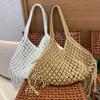 Handgefertigte Retro Bohème Gewebte Baumwollseil Quaste Große Schulter Strandtasche