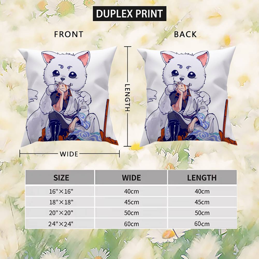 Poszewka na poduszkę z animacji Gintama Dwustronny nadruk Poszewka na poduszkę 45x45 Dekoracyjne poduszki Sofa Wystrój domu Miękka poszewka