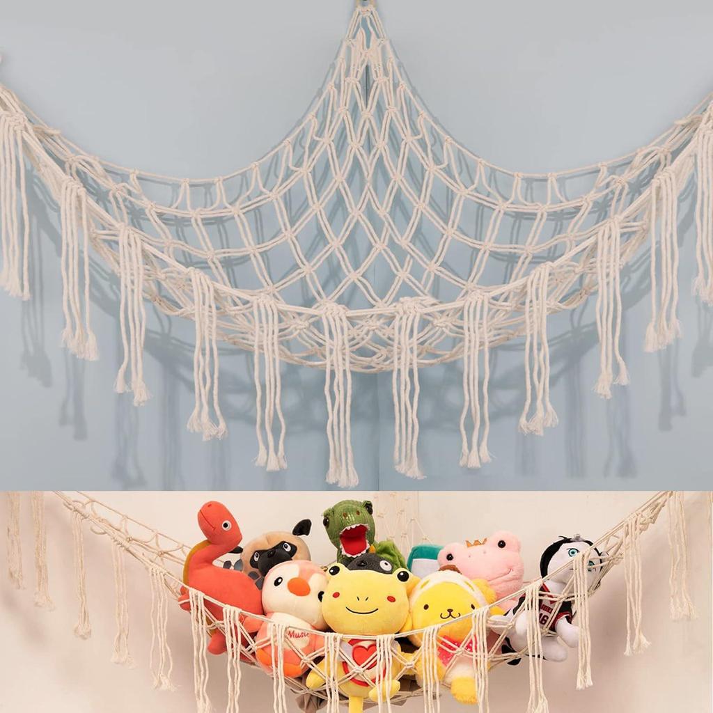 Bohemian Woven Toy Storage Triangle Net for Bedroom Corners