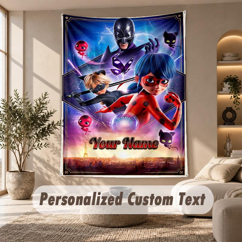 Miraculous Ladybug Tapestry, Personalized Custom Text, Wall Hanging Tapestry For Living Room Home Wall Decor