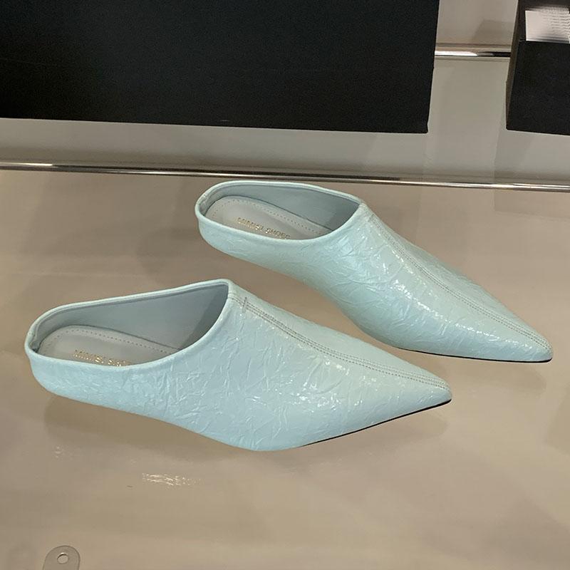 Fashion Female Low Heel Slippers Slides Shoes For Women Mules Spring Summer Fashion Pointed Toe Ladies Heeled Slippers Sandals Shoes