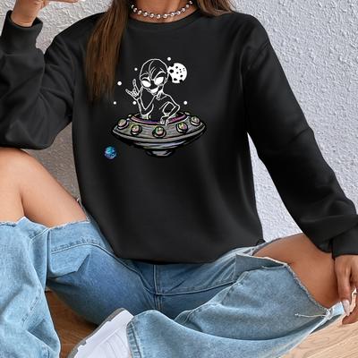 Printed Crew Neck Sweatshirt for Women, Simple & Elegant for Office Casual