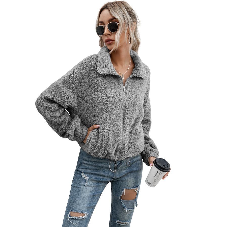 Autumn Winter Double-sided Velvet Short Plush Coat Top Women's Fashion Hoodie Jacket
