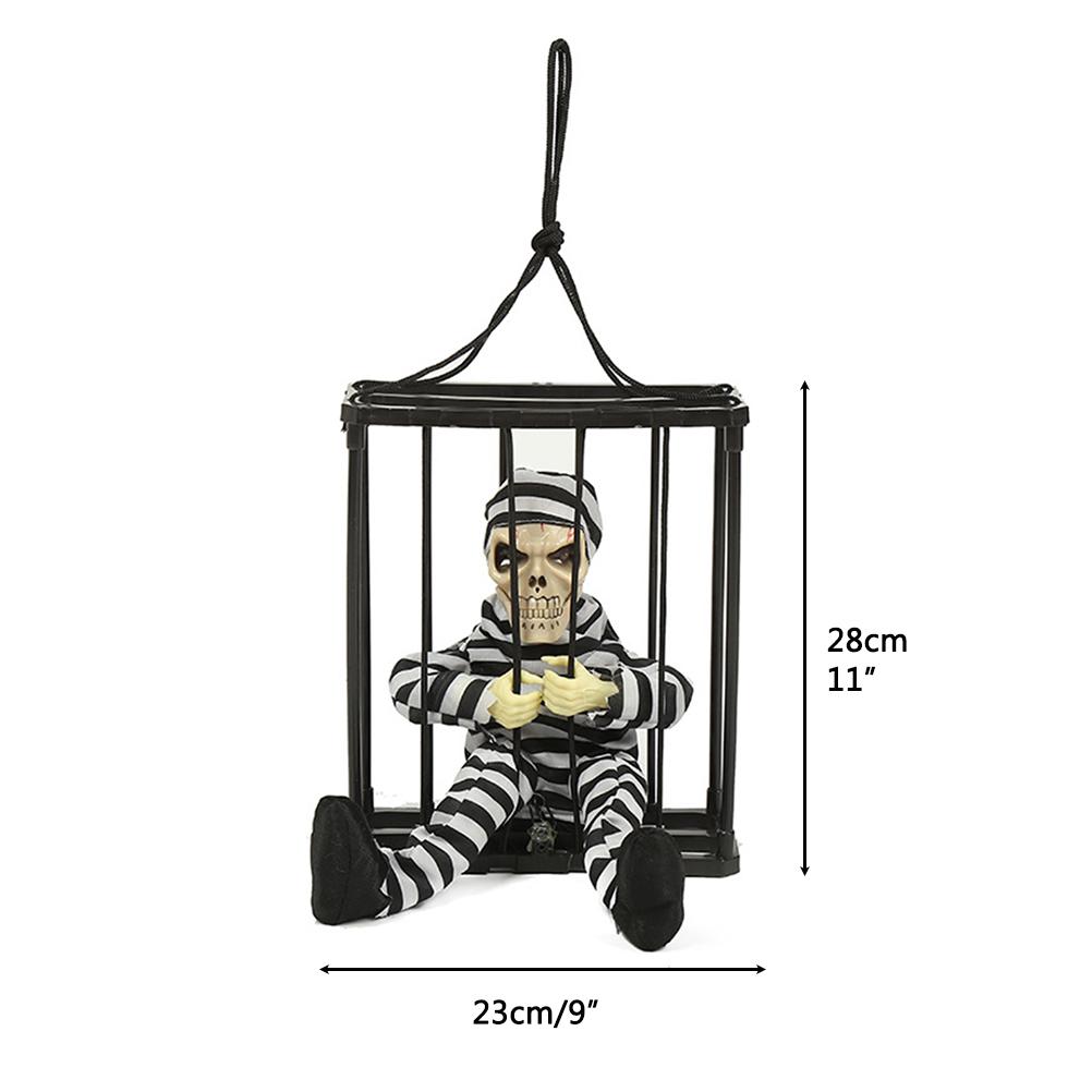 Halloween Scary Screaming Animated Skeleton Cage Prisoner with Light Up Eyes Haunted House Props