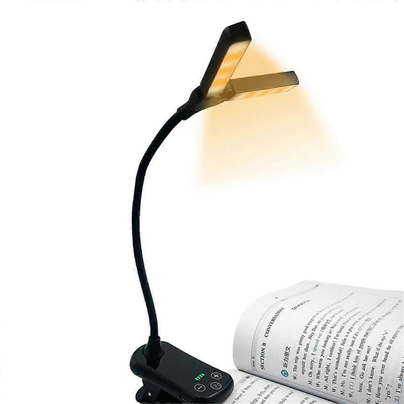 Dual Heads 14 LED Touch Control Reading Light with 8 Brightness USB Rechargeable Eye Care Book Light Clip on Book/Desk