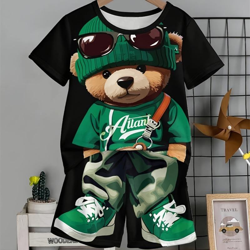 Men's Summer Daily Fashion Set, Outdoor City Street Set, 3D Printed Casual Short Sleeved Shorts Set