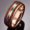 Fashion 8mm Men Rose Gold Color Stainless Steel Rings Inlay Hawaiian Koa Wood and Abalone Shell Rings For Men Wedding Jewelry