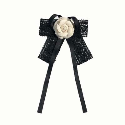Black Bow Lace Ribbon Flower Brooch Vintage Elegant Camellia Collar Lapel Pin Mourning Corsage Shirt Clothes Brooch Accessories