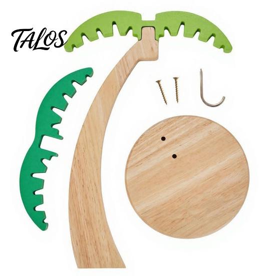 Tropical Kitchen Decor Wooden Banana Hanger, Coconut Tree Shape, with Metal Hook, Fruit Stem Hanger Theme Stable Base Rack, for Countertop Solid Wood