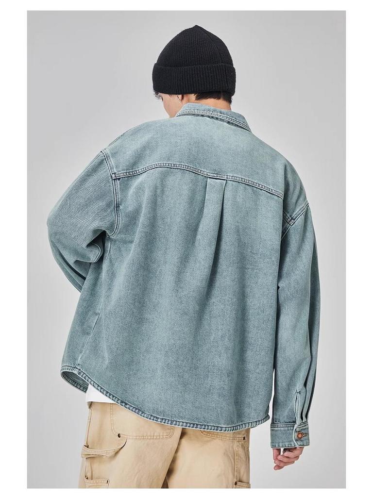 GURBAKS Herren Hellblaue Denim Hemdjacke - Trendige Workwear mit lockerer Passform für Frühling und Herbst