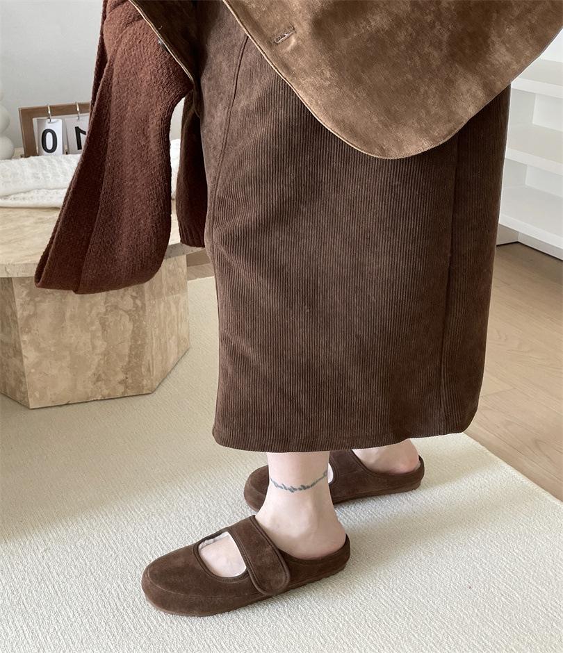 Baotou Slippers Women's Outer Wear 2025 Autumn and Winter New Soft Flat Mary Jane Shoes Ugly Cute Velcro Light Mouth Lazy Shoes