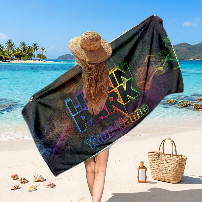 Linkin Park Customized Name Text Beach Towel, Soft Absorbent Towel Beach Pool Travel Personal Gift