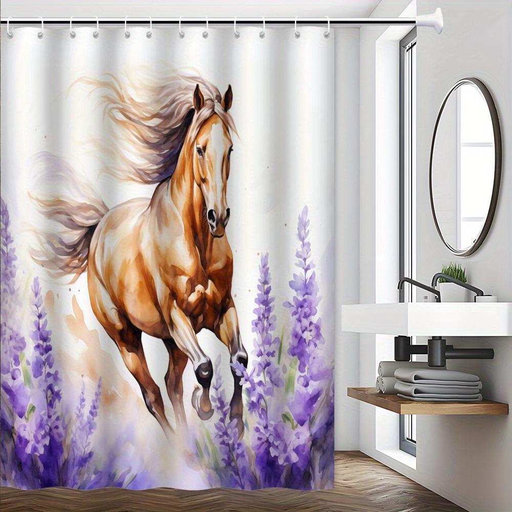 

Graceful Horse Shower Curtain - Galloping Stallion & Lavender Field Theme For Bathroom Decor, Adds Elegance And Natural Beauty W60H190(CM)-1 Pcs