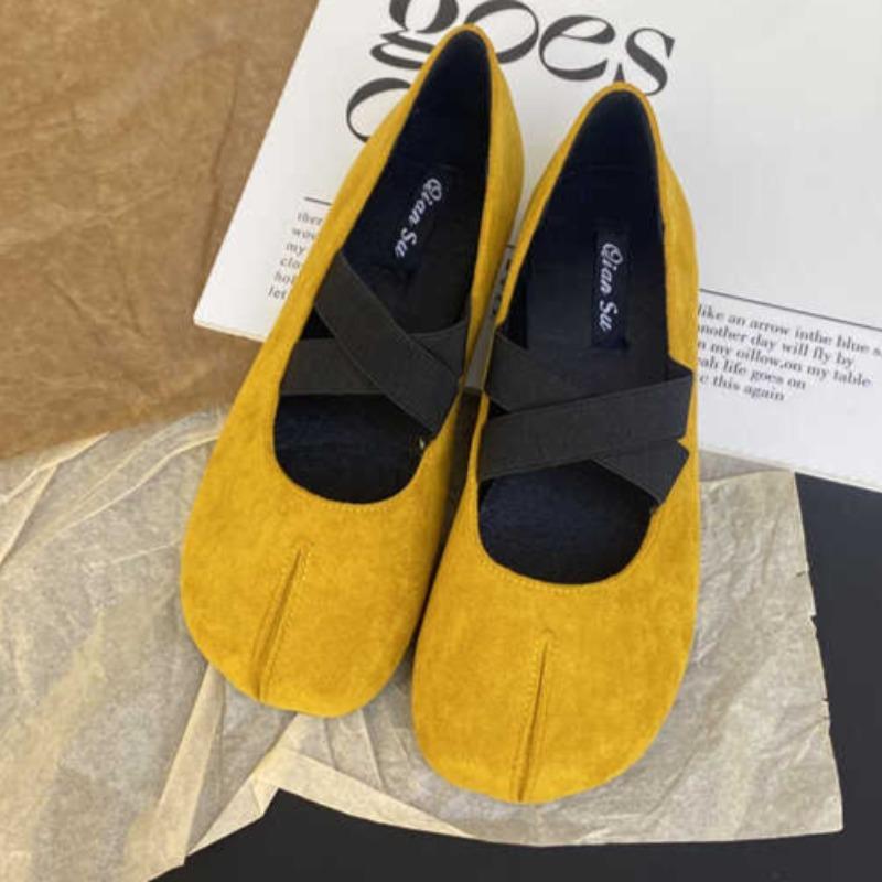 

Модные женские туфли на плоской подошве, осенние, новые, с круглым носком, с неглубоким носком, замшевые, с мягкой подошвой, противоскользящие, износостойкие, с низким верхом 39 жёлтый