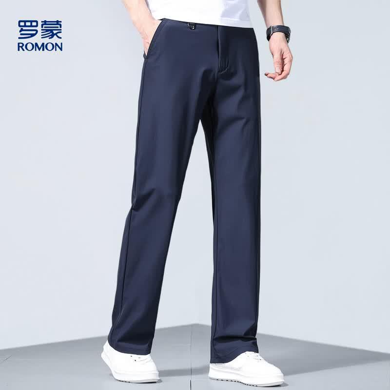 ROMON Men's Ice Silk Business Casual Straight Pants