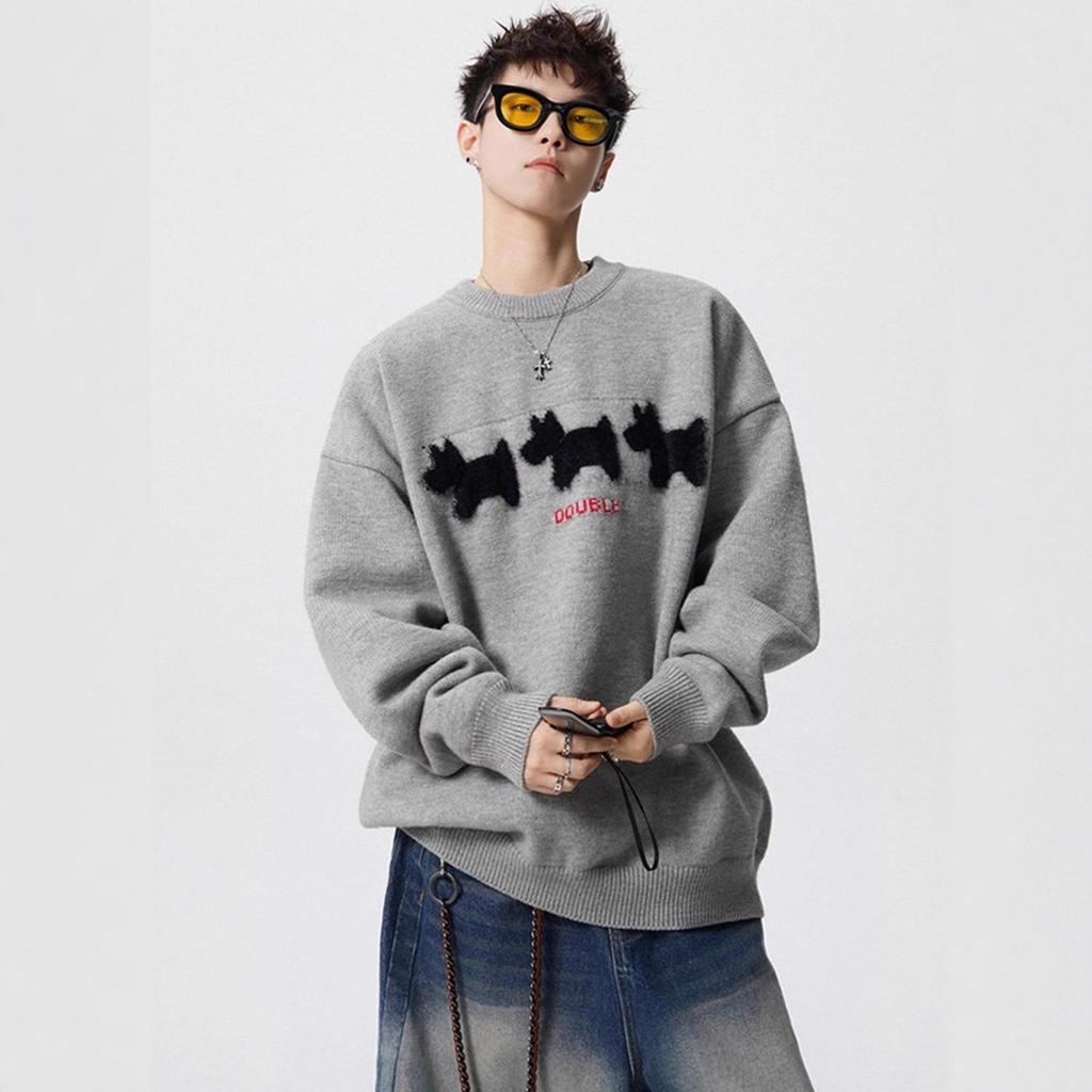 Herren Trendiger Cartoon Tier Mohair Pullover - Herbst/Winter Streetwear, Lässiger Stil, Rundhals Strick Kapuzenpullover