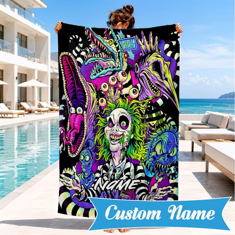 Custom Name Psychedelic Beetle  Beach Towel Microfiber Beach Towel, Lightweight and Quick-Dry, for Summer Travel, Swimming Pool Gift