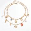 Boho Layered Ocean Charm Necklace Set Paperclip Chain Starfish Shell Seahorse Lobster Faux Pearl Summer Beach Jewelry for Women