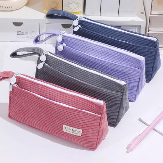 Corduroy Pencil Case Large Capacity Double-Layer Pencil Pouch for Middle School Office Cosmetic Bag Multi-Purpose Stationery Organizer for Pens Makeup