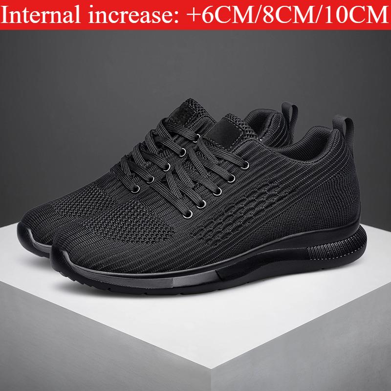 Men's 6-10CM Height Increasing Sneakers Black Knit Breathable Lightweight Comfortable Non-slip Daily Sports Shoes