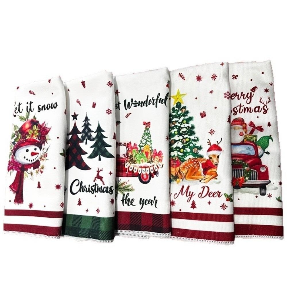 

5Pcs Ultra Soft Christmas Dishcloth Towel Quick-drying Reusable Christmas Hand Towel Microfiber Christmas Kitchen Dishcloth