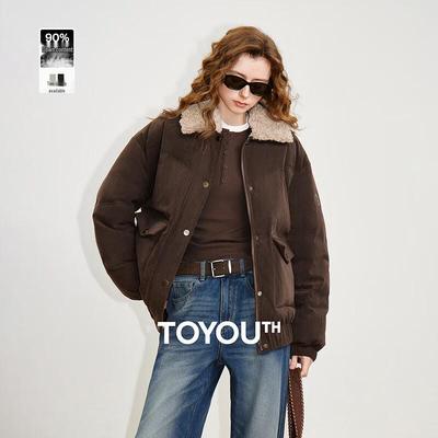 Chuyu Women's 2025 Winter Corduroy Down Jacket with Lambswool Collar