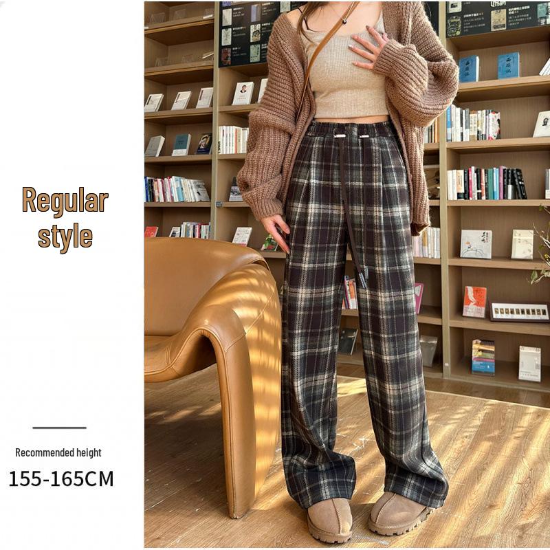 

2024 Plaid Maternity Wool Pants, Plus Velvet, Extended-Length, Casual Wide-Leg, Perfect for Spring and Autumn XL