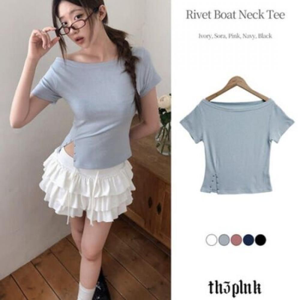 The Pink Healy Slim FiT SliT RiveT BoaT Neck T shirT